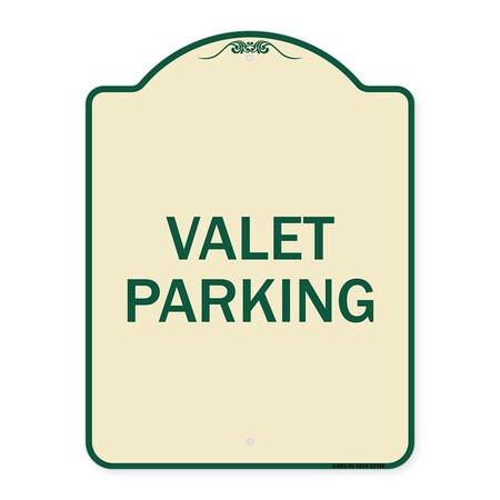 Signmission Designer Series Sign Valet Parking, Tan & Green Heavy-Gauge Aluminum Sign, 24" x 18", TG-1824-22748 A-DES-TG-1824-22748